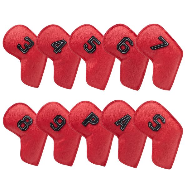 Red Golf Club PU Leather Head Covers - Set of 10