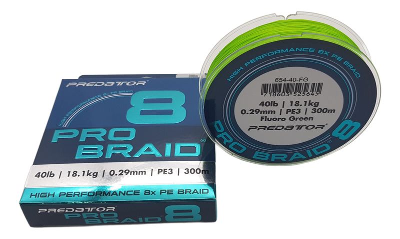 Predator Pro Braid 40lb 18.1kg Fluro Green 300m 8x PE Fishing Line