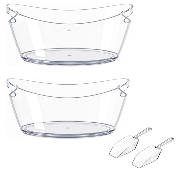 ALANES 2 Pack 5L Clear Ice Buckets Large Beverage Tubs with Scoops