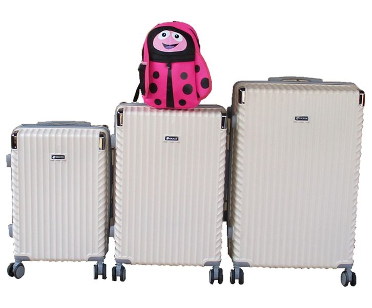 Cream 3-Piece ABS Spinner Luggage Set + Kids Pink Ladybug Travel Bag