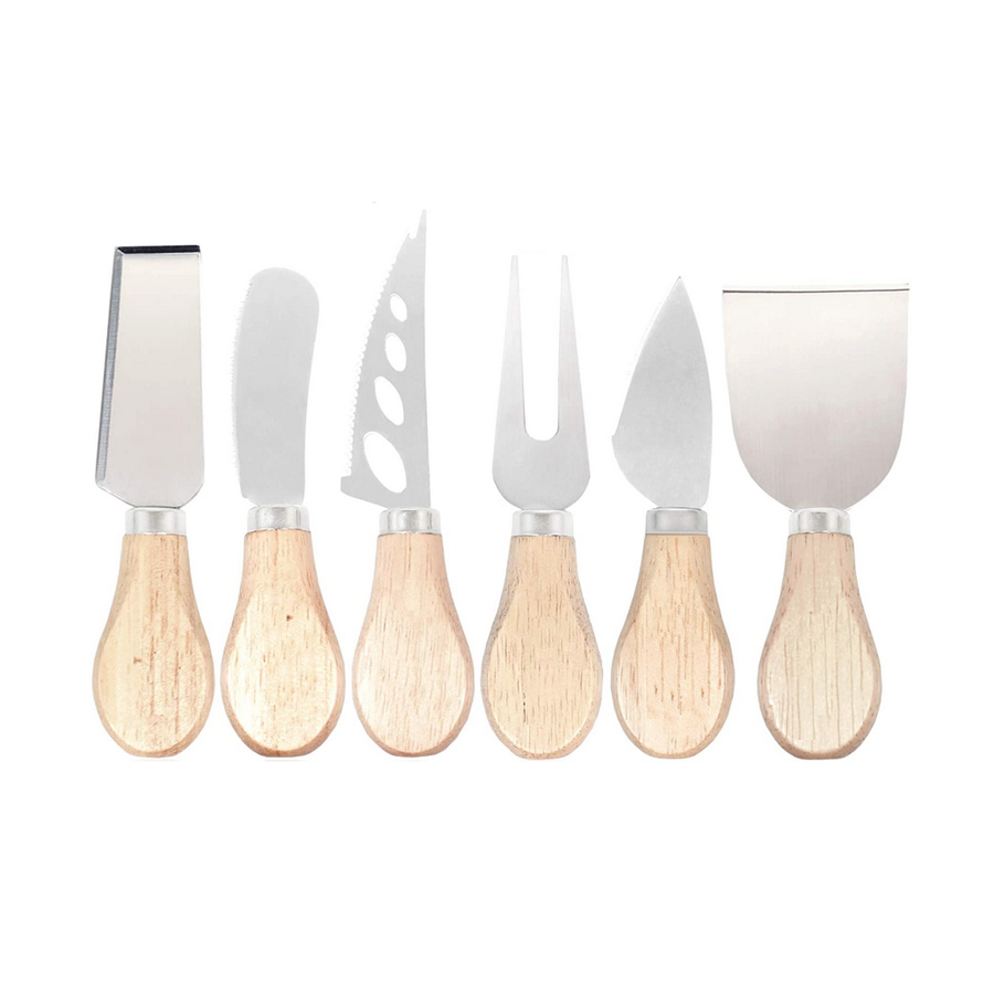 Pack Of 6 Stainless Steel Cheese Knife & Spreader With Wooden Handles