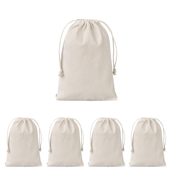 18cm Natural Cotton Drawstring Bag (Pack of 5)