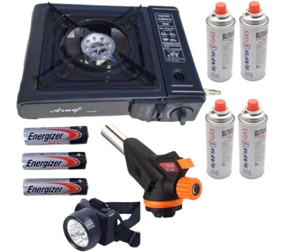 Portable Butane Stove and Fire Bird Torch Combo with Free Headlight