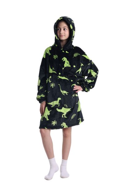 Iconix Kids Plush Oversized Blanket Hoodie with Sleeves - Dino World