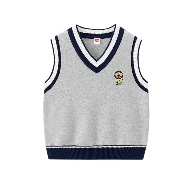 Grey Knit Wild Cub Sweater Vest for Boys