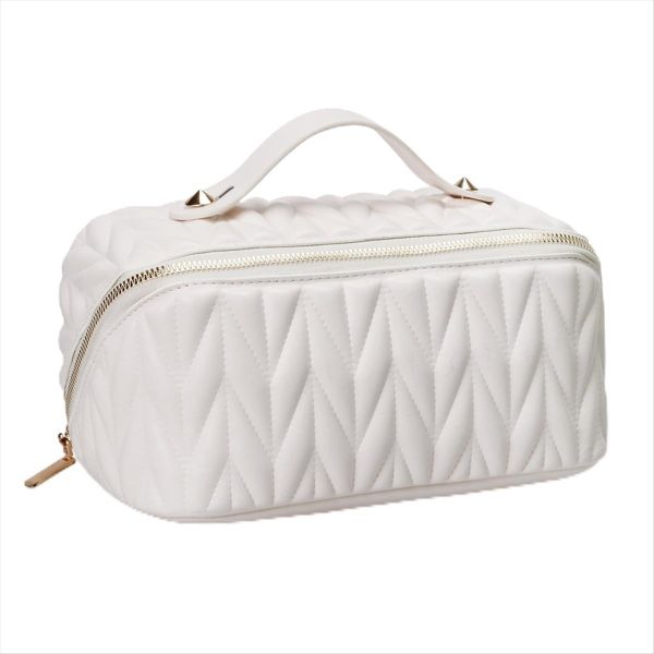 Leather Travel Makeup Bag Large Capacity Toiletry Bag White