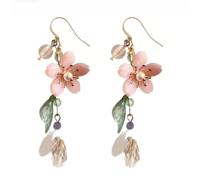 Spring Sakura Fairy Long Dangle Flower Earrings