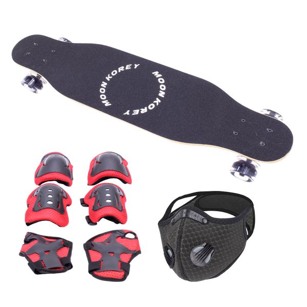 Skateboard 80cm Longboard-LED Wheels with Protective Gear Kit &amp; Mask -Moon
