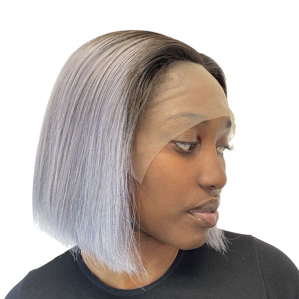10" Straight Human Hair T-Part Lace Wig - # Silver- 13A Grade
