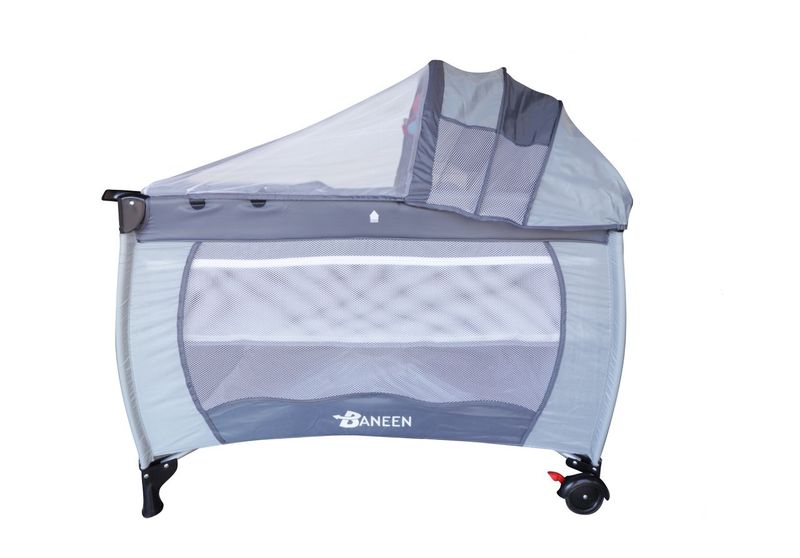 Baneen Baby Cot Crib with Diaper Changer, Net, Toys &amp; Game Entrance - Grey
