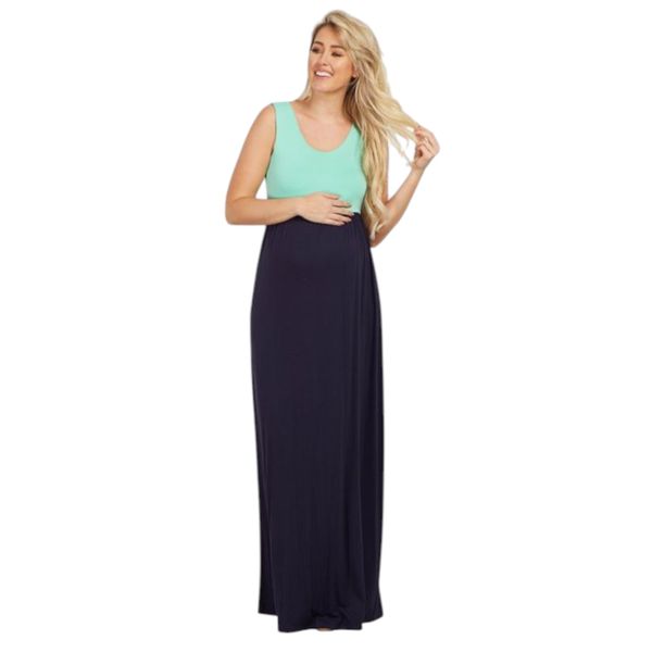 Absolute Maternity Colourblock Maxi Dress - Mint &amp; Navy