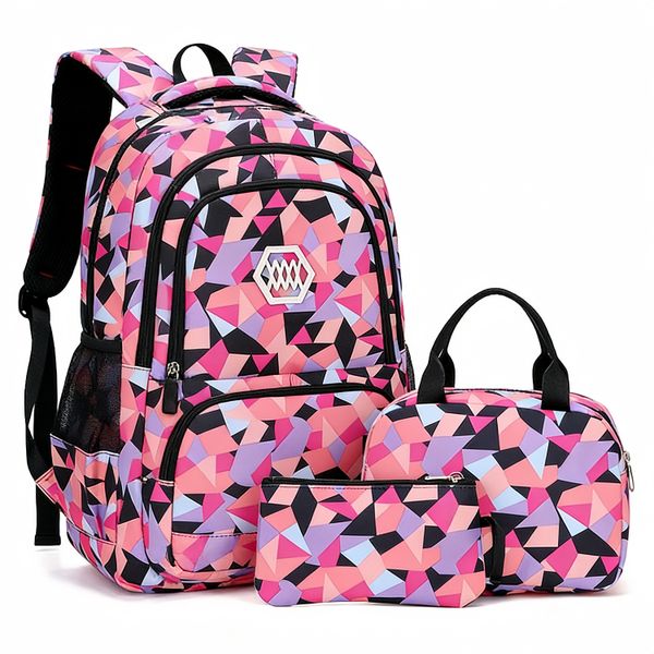 Geometric Print Kids 3pcs Backpack Sets for Girls Boys School Bag Bookbags