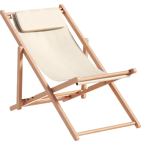 Foldable Pool deck chair Beach Lounger Wooden Lounger White &amp; Gray