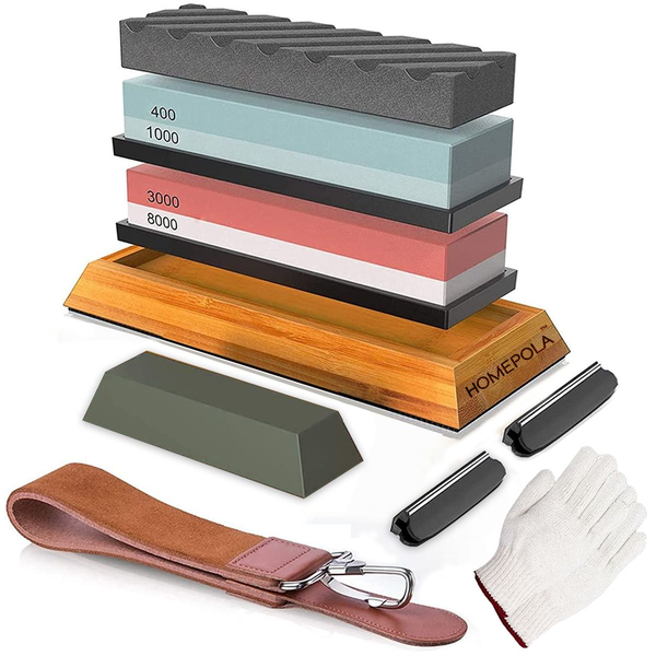 HOMEPOLA 9 Pieces Whetstone Knife Sharpening Stone Kit,400/1000/3000/8000