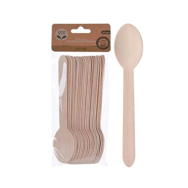 ECO Birchwood Spoon Set - 20-Piece Biodegradable Cutlery
