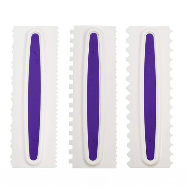 Set Of 3 Cake Icing Comb Smoother Scraper - White/Purple