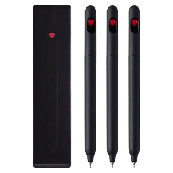3-Piece - Gel Ink Pen Set With Heart Design - Black