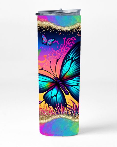Butterfly Neon 20 Oz Straight Skinny Tumbler