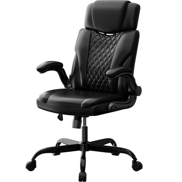Adjustable Headrest Work Chair Flip-up Armrest Office Chair