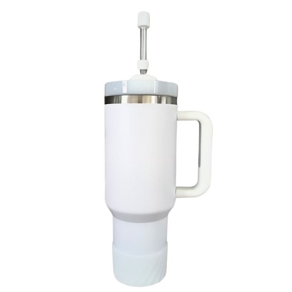 White Insulated S/Steel Tumbler with Protective Boot and Straw Cover