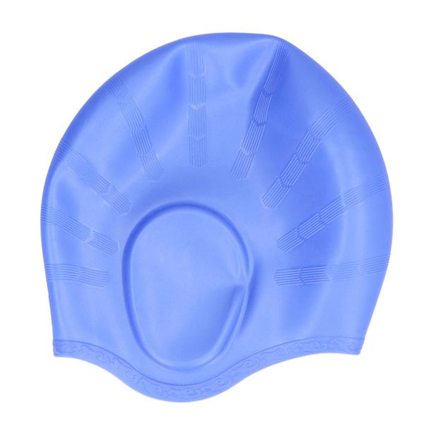 Silicone Swim Cap With Ear Protection Blue
