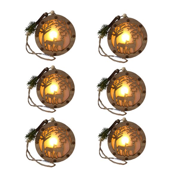 Hanging Wooden Reindeer Christmas Light Decoration x 6