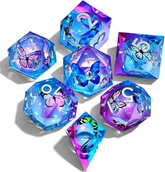 7 Piece Butterfly Galaxy Liquid Core Resin Dice Set