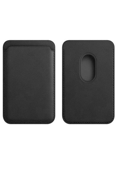 Magnetic Leather Cell Phone Card Holder - Black