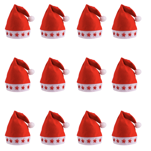 Pack of 12 Christmas Hats with Embroidered Stars