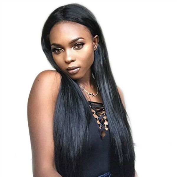 Elegant Long Straight Wig - 26" Natural Black Center Part (65cm)