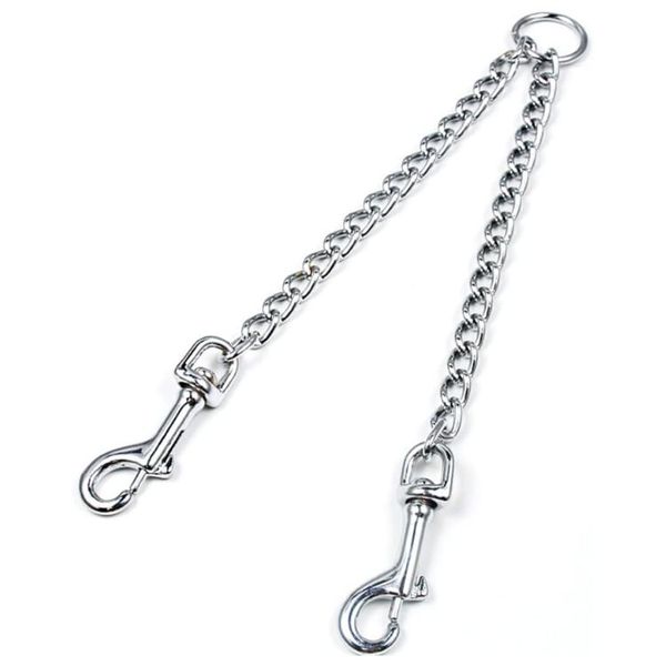 Heavy-Duty No-Tangle Double Dog Coupler - Chrome Plated Twin Lead Splitter