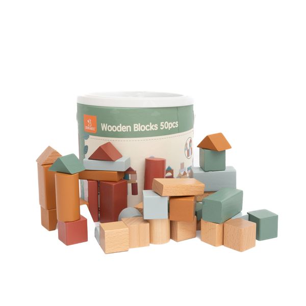 50-Piece Wooden Building Blocks Set - Educational Toy for Kids