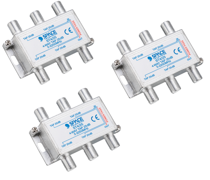 Space TV Satellite IF Tap - 4 Way - 25db (5 – 2250MHz) - 3 Pack