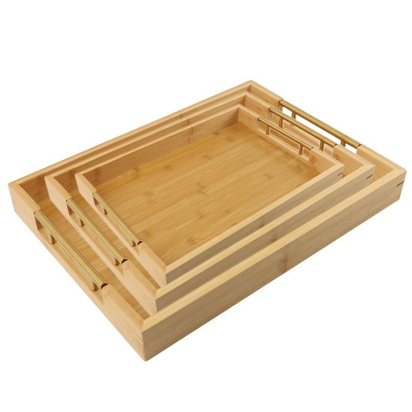 Brown Bamboo Serving Tray Set of 3