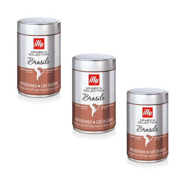 illy Coffee Bean Brazil - Monoarabica Coffee Beans - 3 x 250g Tins