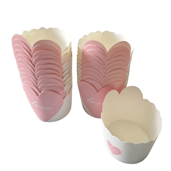 24Pack Pink Heart Muffin Cups - Freestanding Paper Cake Cups