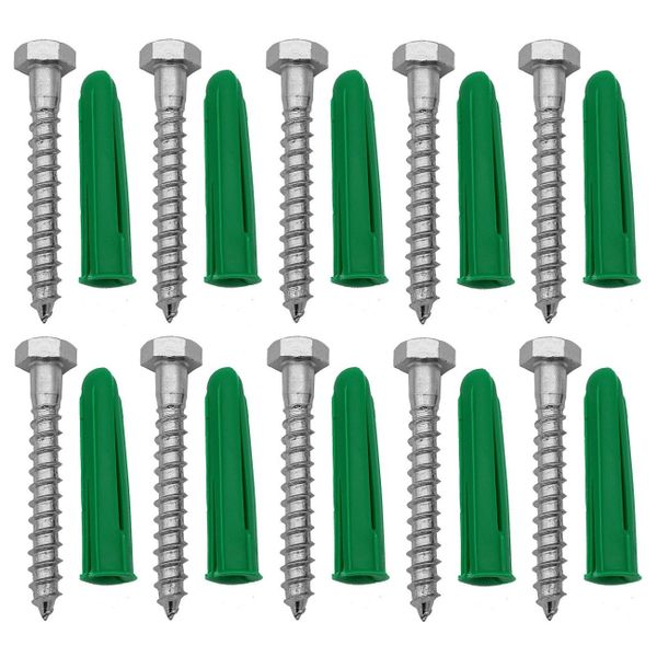 10 X Coach Screws Galvanized (65mm x 8mm) plus 10 X Wall Plugs combo.