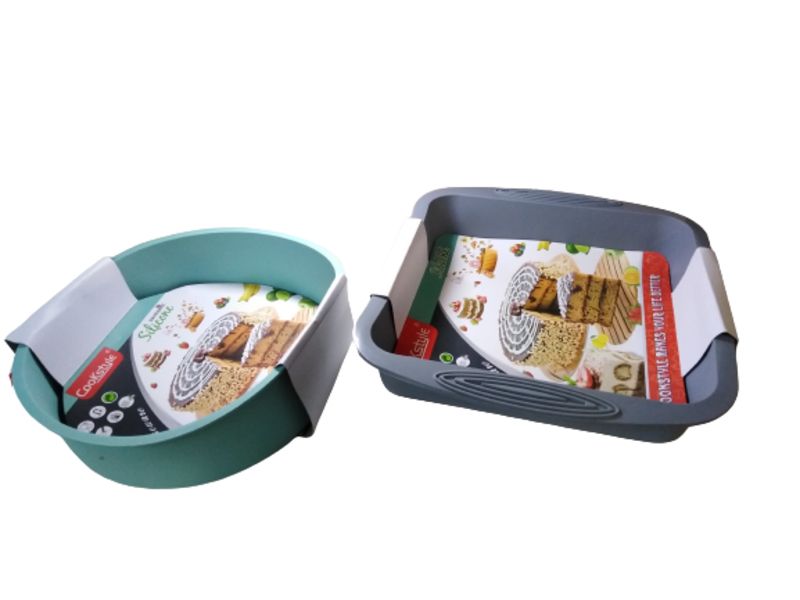 Baking Cake Silicone Mould Set of 2 - Round and Square Loaf Pan Set