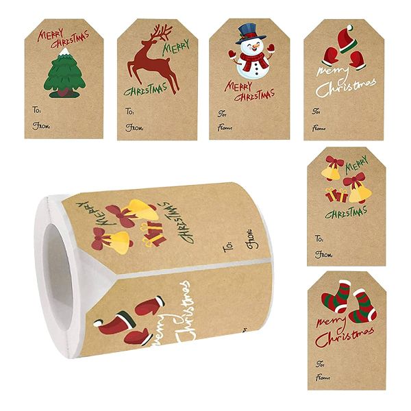Christmas Gift Tags Stickers, 250Pcs/roll Christmas Gift Tags 6 Style