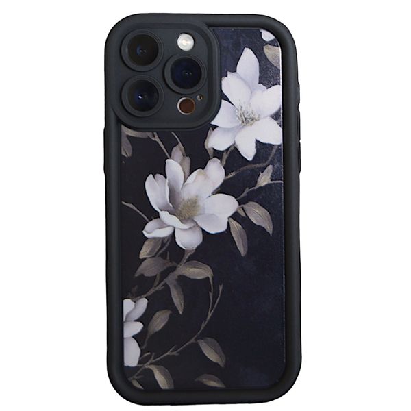 Black - Phone Case with Modern Floral - Iphone 15 Pro