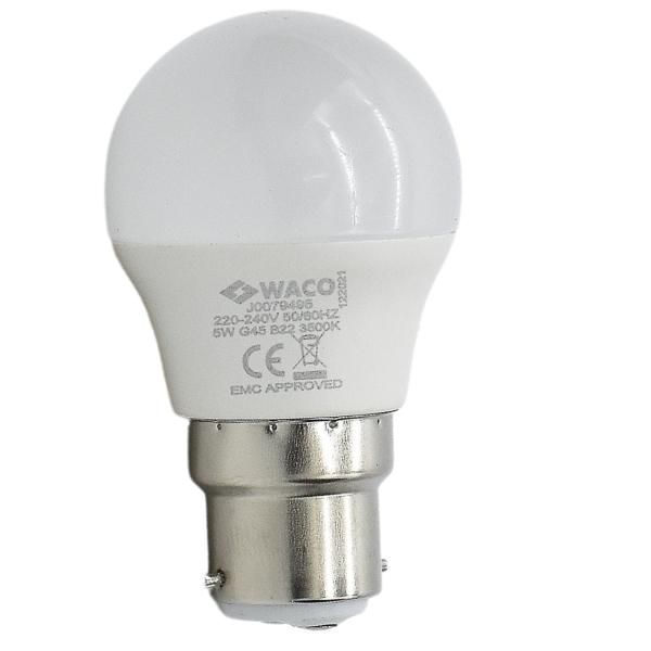 Waco - LED Lamp Golf Ball / G45 B22 3500K - Warm White - 5W