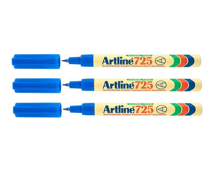 Artline EK725 Extra Fine Permanent Marker 0.4mm Blue - Pack of 3
