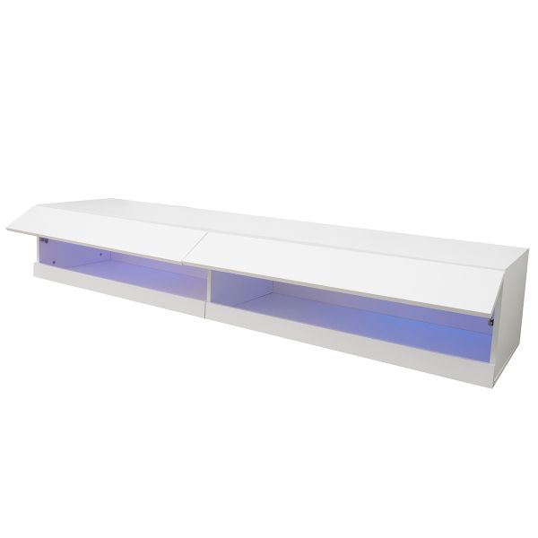 TV Stand High-Gloss Wall Mounted Media Console with LED Light &amp; Storage