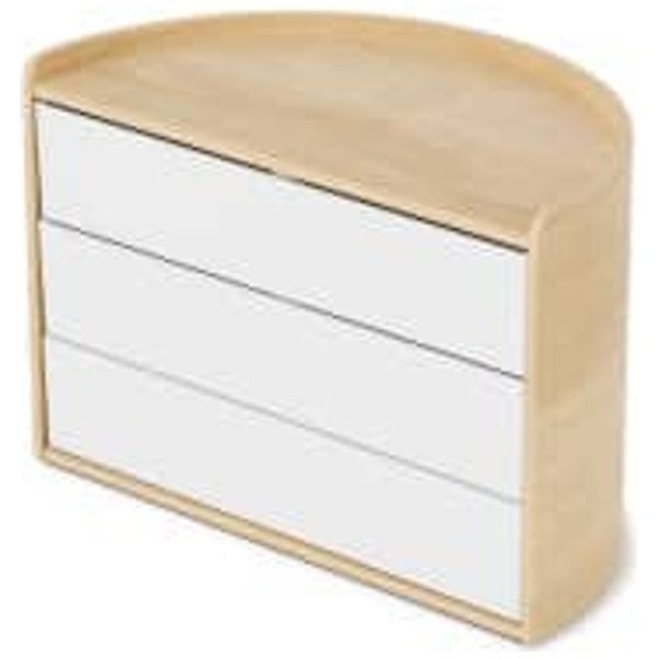 Umbra Moona Jewelry Storage Box White Natural Wooden Rotating Drawers