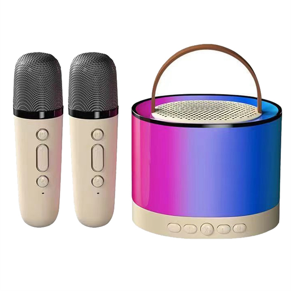 Cream Color Mini Karaoke Machine With 2 Wireless Microphones