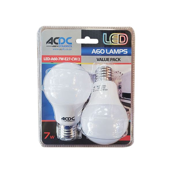 ACDC - 230VAC 7W Daylight A60 E27 LED Lamp (2 Pack)