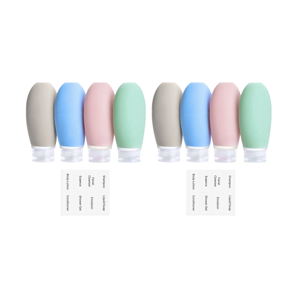 Leak-Proof Silicone Travel Bottle Set with Labels &amp; Carry Bag - 2 Pack