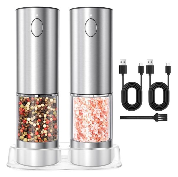 2 Pack Adjustable Coarseness Electric Pepper Grinder Set With LED Light