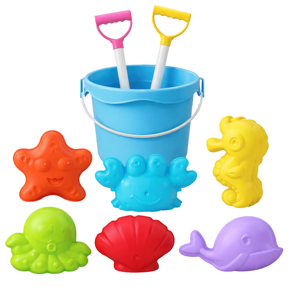 9 Piece - Kids Beach Playset With Assorted Molds - Multi-Colour