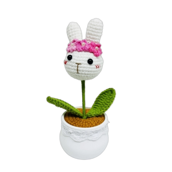 Crochet Knitted Rabbit, Mini Potted Knitted Ornament Desktop Car Decoration